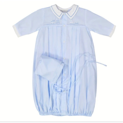 Train Pleated Take Me Home Gown with Hat | Feltman Brothers