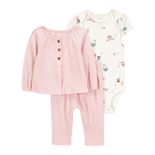 Baby Girls Carter's 3-pc. Barn Print Cardigan, Bodysuit & Pant Set