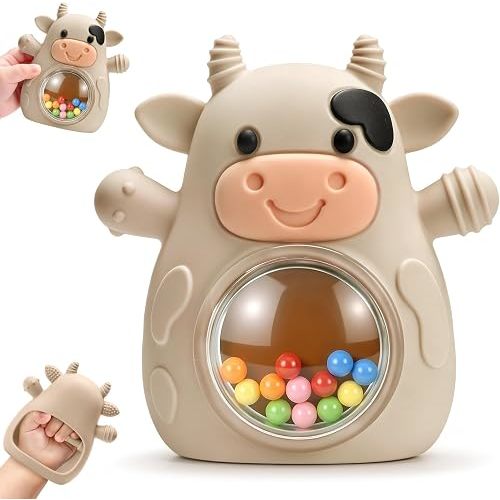 Baby Teething Toy with Rattle 3-12 Months, BPA Free Silicone Teether Mitten
