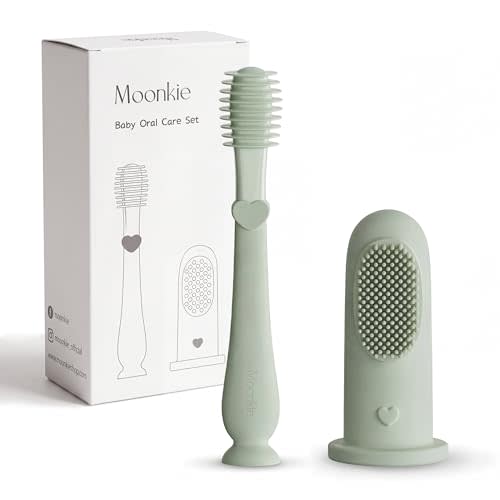 Moonkie Baby Finger Toothbrush Tongue Oral Cleaner Kit for 3 Months +, 2 Pcs (Mint)
