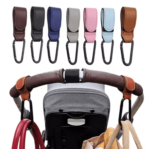 Leather Baby Stroller Hooks Adjustable Pram Bag Organizer Set