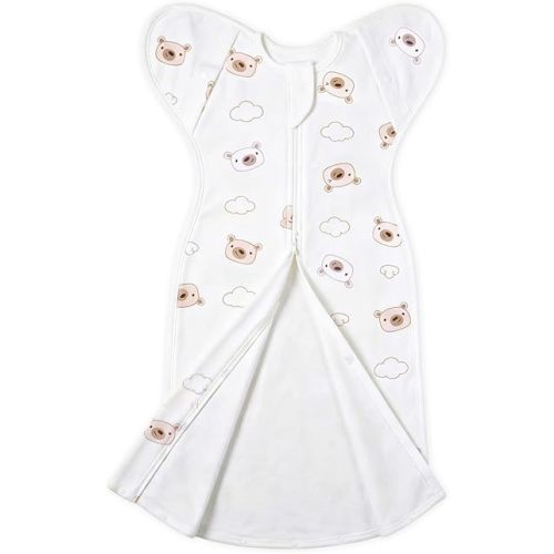 Arms Up Swaddle 0-3 Months for Newborns, Cotton Baby Swaddle with Bottom Opening, Comfortable Fit Newborn Sleep Sack Reduce Startle Reflex, 2-Way Zipper, Cute Bear Design for Baby Boys Girls