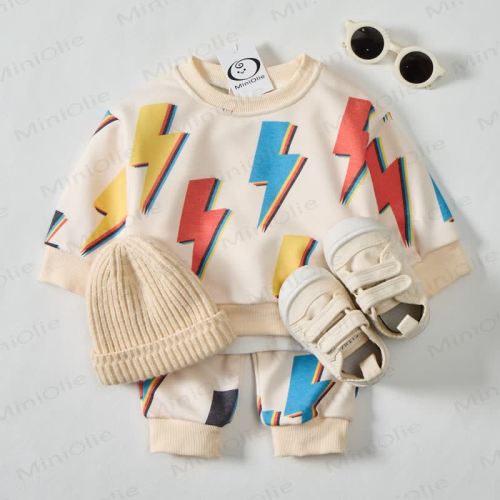 Baby Toddler Colored Lightning Waffle 2-piece Beige Set