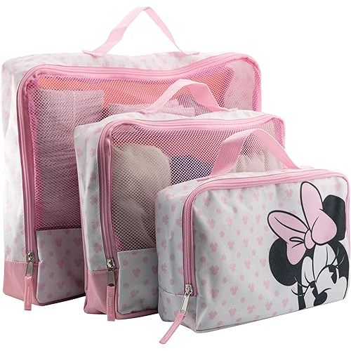 Fast Forward Minnie Mouse 3-Piece Packing Cube Set | Minnie Mouse Travel Accessories | Travel Bags Luggage Organizer for Kids, Unisex | Minnie Kid Travel Size Travel Cubes for Packing