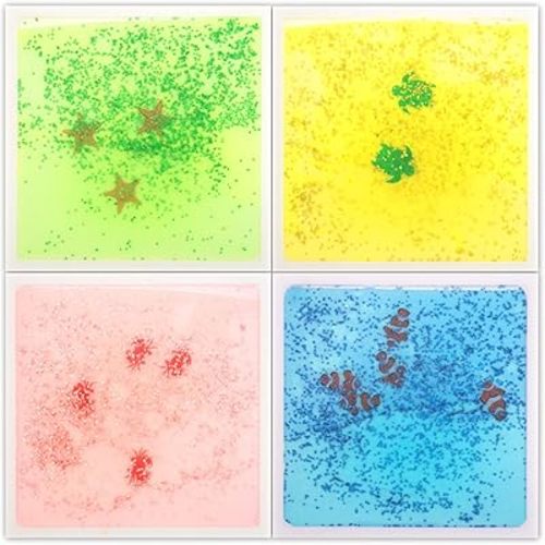 Art3d 4-Pack Liquid Sensory Floor Tiles, 11.8 x 11.8 in, Sea World Pattern