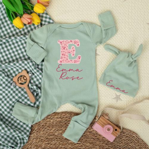 Personalized Pink Floral Baby Girl Bodysuit, Custom Name Newborn Outfit, Baby Coming Home, Baby Girl Shower Gift, Baby Infant Clothes