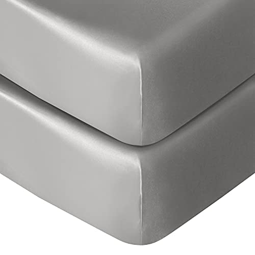 NTBAY 2 Pack Silk Satin Fitted Crib Sheet, Super Soft and Silky 28x52 Crib Sheet for Standard Crib and Toddler Mattresses, Boys, Girls, Unisex, Grey, 28x52 Inches