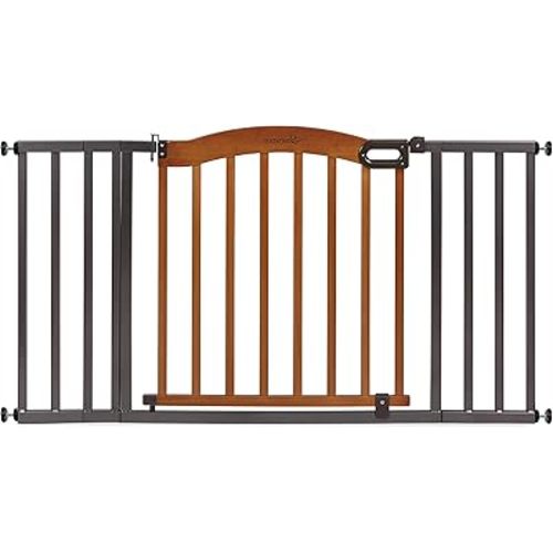 Summer Infant Anywhere Decorative Walk-Thru Pet and Baby Gate, 28” - 42.5” Wide, 30" Tall, Pressure Mounted, Insall In-between Rooms and Doorways, Walnut Wood with Metal Charcoal Accents