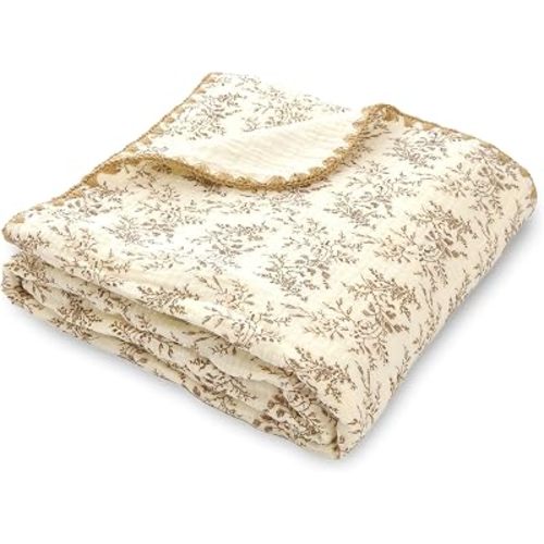Double Layered 100% Cotton Muslin Baby Blanket Ultra-Soft 40x40 Inch Swaddling Nursery Crib Blanket（Leaves）