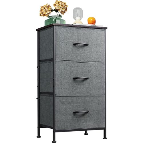 WLIVE Small Dresser Nightstand for Bedroom, 3 Drawers, Dark Grey