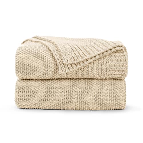 CozeCube Light Beige Seed Stitch Throw Blanket 50"x60", Farmhouse Decor | Blanket for Couch, Soft Cozy Cable Knit Throw for Bed Sofa Living Room, Lightweight Warm Decorative Christmas Blanket