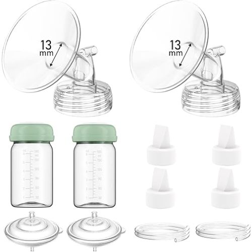 Breast Pump Parts Compatible with Spectra S1/S2/9 Plus/Synergy Gold, Full Set Replacement Parts for Spectra Include 13mm Flange, Duckbill Valve, Backflow Protector, Tubing, Bottle, Not Original Parts