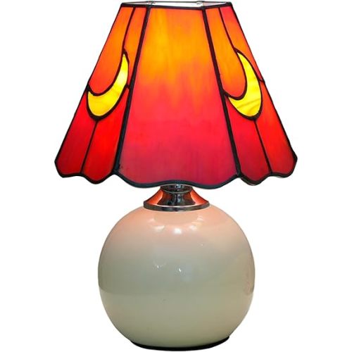 Mushroom Lamp Tiffany Stained Glass Moon lamp Cute Small Bedside Table Lamps for Living Room Home Decor,Girls Women Birthday Christmas Thanksgiving Day Gift,Red