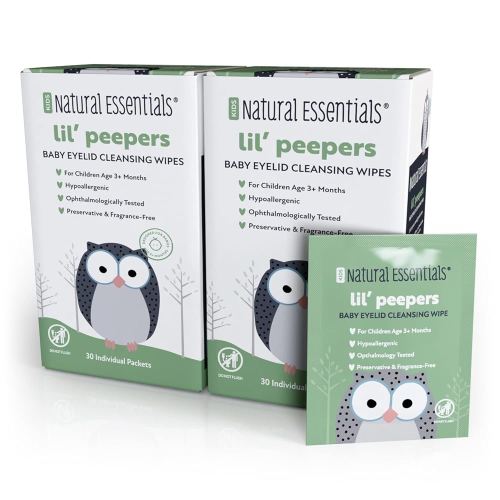 Lil' Peepers Baby Eye Wipes and Eyelid Cleanser, Preservative-Free & Rinse-Free, Pediatrician Recommended Hypoallergenic Soft Eyelid Wipes for Babies, Kids & Adults, 30 Count (2pk)