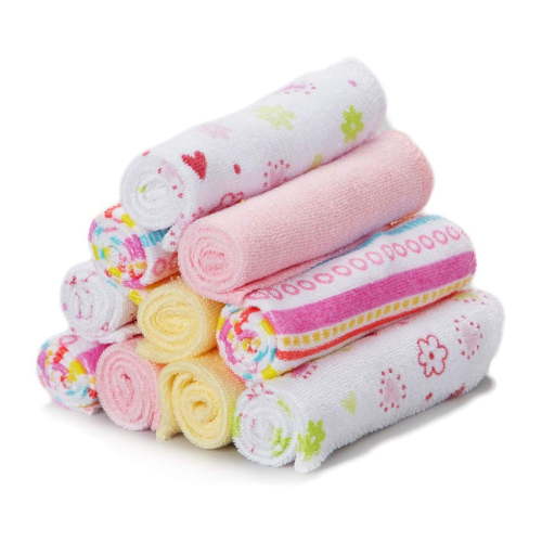Spasilk Baby Bath Cotton Washcloth Set, 10 Pack, Pink Stripes