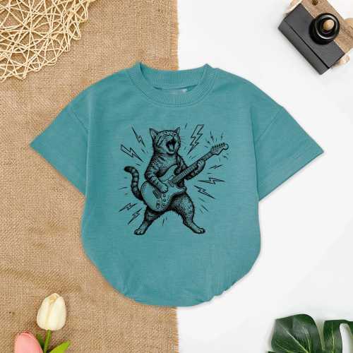 Vintage Rockstar Cat Baby Romper, Playing Guitar Baby Outfit, Baby Announcement, Funny Shirt for Kids, Newborn Gift Keepsake, Baby Gift