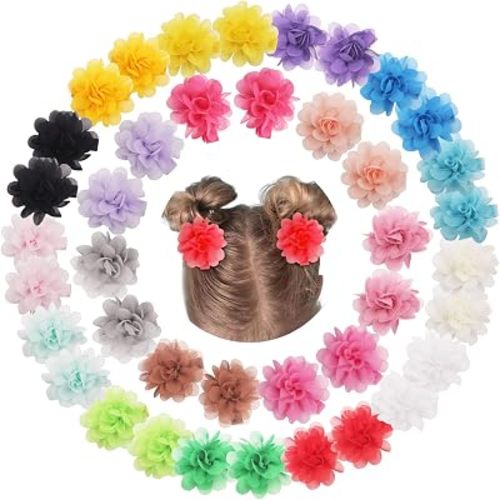 40PCS 2" Chiffon Flower Hair Bows Clips for Girls Infants Toddlers