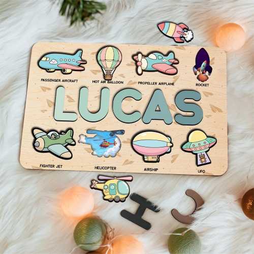Airplane Personalized Name Puzzle, Custom Wooden Name Puzzle, Baby Name Puzzle, Airplane Nursery Decor, Montessori Toy, 1st Birthday Gift