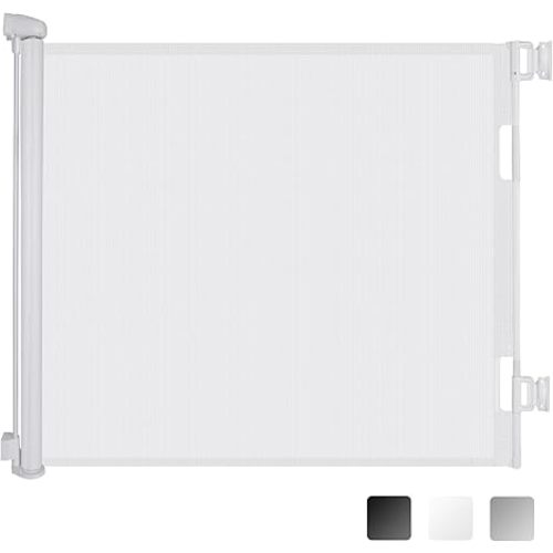 Retractable Baby Gate 33.8"x55"- Safety Mesh Baby Gate/Dog Gate, 33inch Tall and Extends up to 55inch Wide for Stairs, Doorways, Hallways, Banisters Indoor and Outdoor (White)