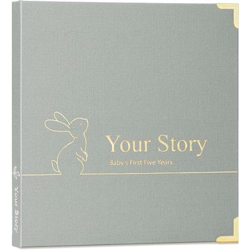 Baby Book Keepsake Boy or Girl Timeless Baby Memory Book First 5 Years for Baby Shower Gender Neutral Baby Scrapbook New Mom Gift Baby Journal from Birth to Age 5 Milestone Book Sage Green