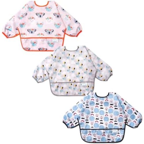 3 Pcs Long Sleeved Bib Set | Baby Waterproof Bibs with Pocket Bundle Toddler Bib with Sleeves and Crumb Catcher 6-24 Months