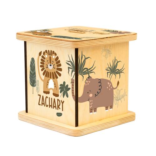 Jungle Piggy Bank, Personalized Gift, Safari Animals, Piggy Bank for Kids, Custom Coin Bank, Christmas Gifts, First Birthday Gift, Money Box