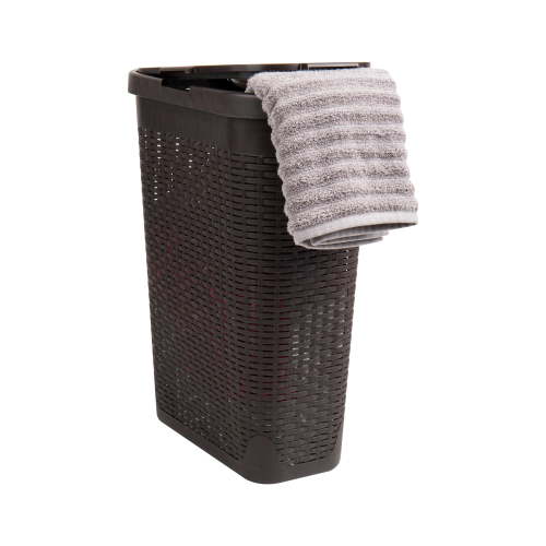 Mind Reader 40L Slim Laundry Hamper, Clothes Basket, Lid, Plastic, 18"L x 10.4"W x 23.5"H, Brown