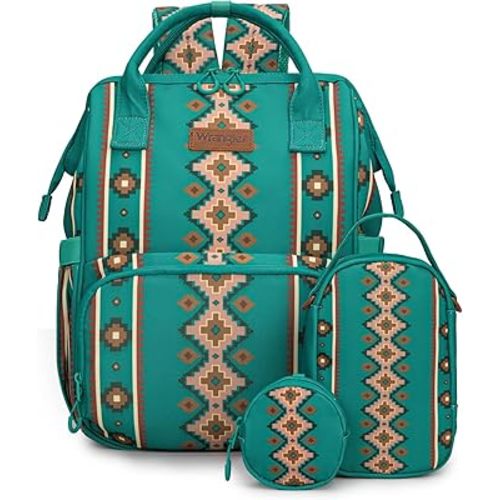 Montana West Wrangler Callie Diaper Bag Backpack with Pacifier Case, Crossbody Bottle Bag and Stroller Straps Western Pattern Multifunction Baby Travel Bag Set WG2215-9110TQ