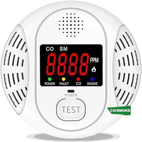 Carbon Monoxide and Smoke Detector Equipped with LCD Display, Battery Powered, Dual Sensor Alarm, 85dB Voice Alarm and Real-time CO Tracking, Suitable for Home/Kitchen/Bedroom/RV 1-Pack