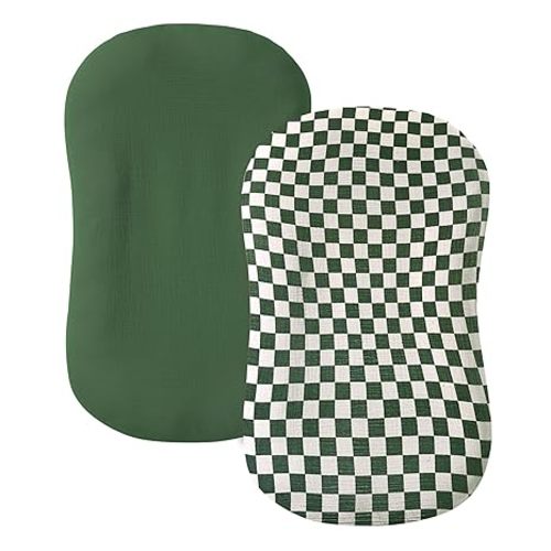 guruixu Muslin Baby Lounger Cover 2 Pack, 100% Cotton Infant Lounger Cover, Soft & Breathable Replacement Slipcover, Compatible with Snuggle Me Newborn Lounger (Olive Check,Olive Green)