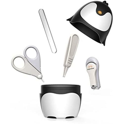 Baby Nail Care Set with Cute Case, Baby Nail Clippers, Scissors, Nail File & Tweezers, Newborn Kit for Baby Manicure and Pedicure,New Mom Gifts for Women,Infants(Penguin Black)