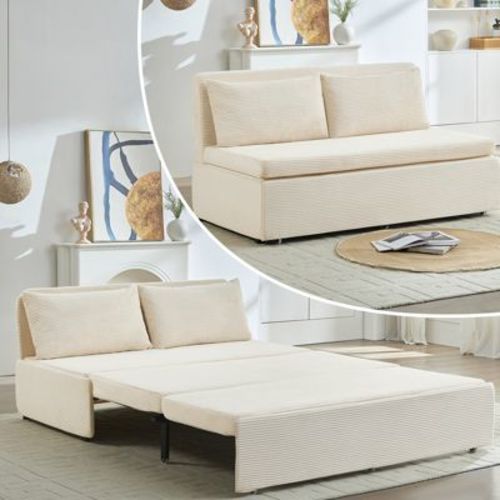 Mjkone Corduroy Fabric Queen Size Pull Out Sofa Bed, 2-in-1 Modern Pull Out Sleeper Sofa Couch