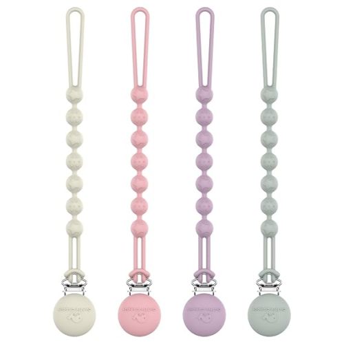 Cuddle Campus Silicone Pacifier Clip Holder with One Piece Design,Soft Flexible Binky Clips with Texture for Baby Boy and Girl Pack of 4 (0-6m)