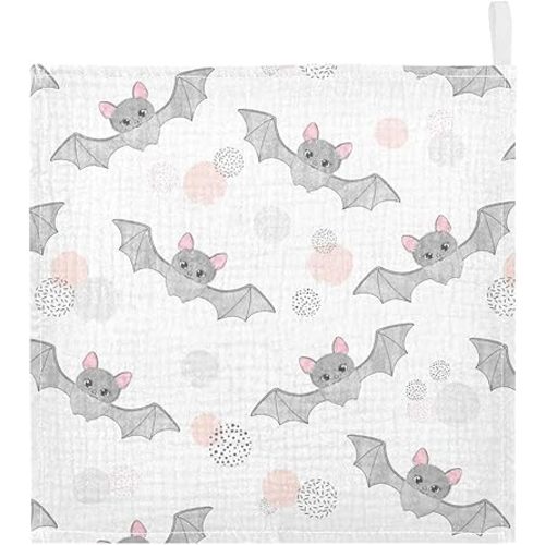 vvfelixl Cute Watercolor Flying Bats Baby Burp Cloths Baby Muslin Washcloths for Boys Girls Cotton Baby Face Towel for Newborn Infants Soft and Absorbent 11.8 X 11.8 in, 5 Pack White
