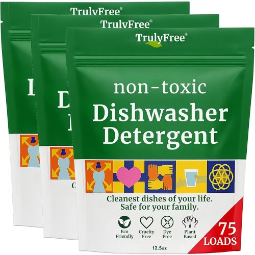 Truly Free Dishwasher Detergent Powder | Natural Dish Detergent, Dishwasher Soap | Plastic Free, Plant-Based, Clean, Heavy Duty Hard Water Stain & Grease Remover | Fragrance Free | 12.5 oz (Pack of 3)