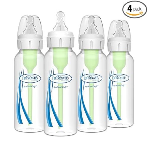 Dr. Brown's Natural Flow Anti-Colic Options+ Narrow Baby Bottle, 8 oz/250 mL, with Level 1 Slow Flow Nipples, 0m+, 4 Pack