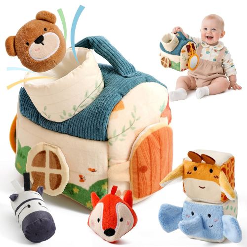 Baby Toys 6-12 Months, Forest Animal Soft Plush Set - Rattle, Crinkle Paper & Mirror, Busy Montessori Toys for Babies, Sensory Gifts for Toddlers 1-3 Years Old