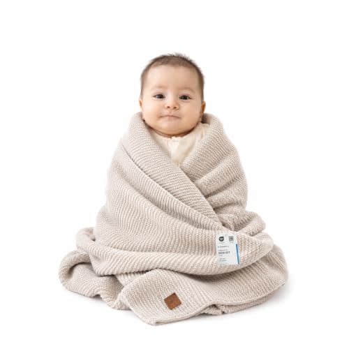 Soft Knit Baby Blanket 30x40 in, Stone, Oeko-Tex Certified | Breathable swaddle and receiving blanket for newborns, for crib and stroller, machine washable