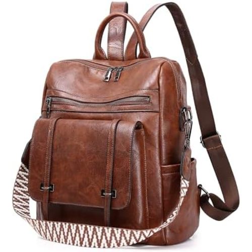 PU Leather Backpack Purse for Women, Fashion Ladies Backpack Purse Brown Medium Size, Convertible Shoulder Bags Handbag, Suitable for Shopping, Traveling, Work for Women