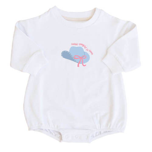 Cutest In Town Graphic Sweatshirt Bubble Romper | White