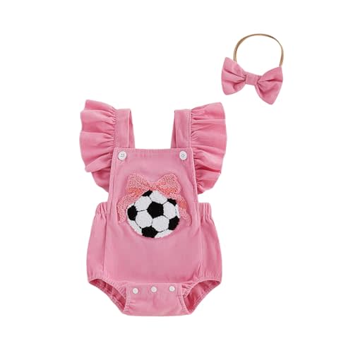 Newborn Baby Girl Soccer Outfit Soccer Ball Embroidery Bubble Romper Jersey Flying Sleeve Bodysuit World Cup Clothes