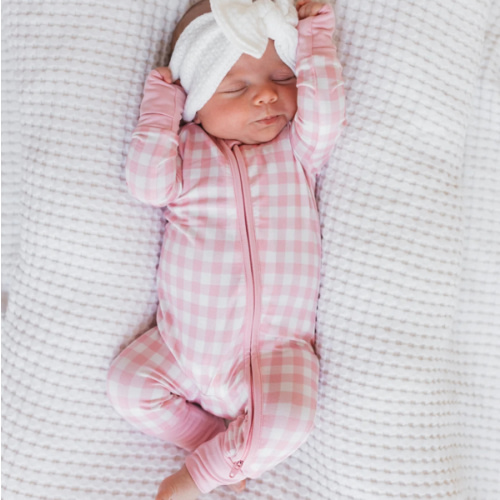 Blush Gingham Zipper Romper – In My Jammers