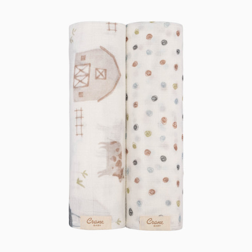 Crane Baby Cotton Muslin Swaddles (2 Pack) - Charlie Tractor/Dot