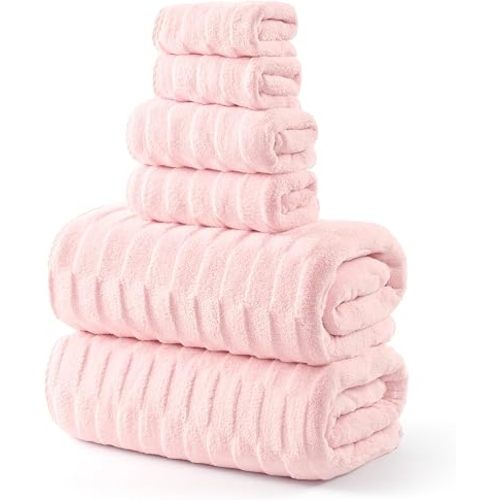 REDKISS Extra Large Bath Towel Set 6-Pack, 40 x 80 Inches Oversized Bath Sheets, Microfiber Ultra Absorbent & Quick-Dry, Super Soft Luxury Shower Towels for Bathroom Hotel Spa & Gym - Pink