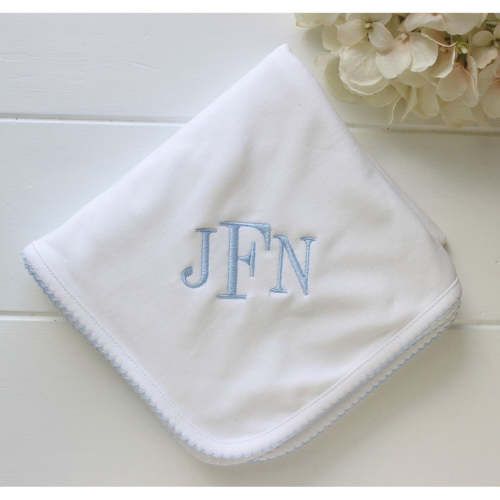 Baby Boys White Blue Pima Cotton Receiving Blanket