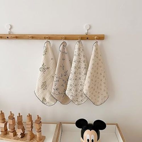 BuLuTu Cotton Muslin Kitchen Towels Set - Pack of 4 Cotton, 11x11 Inches, Kitchen Dish Towels Dishcloths Tea Towels Reusable Cleaning Rags, Stylish Wash Cloths, No Odor