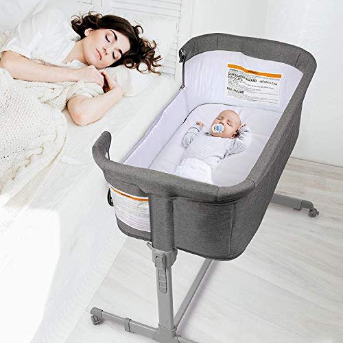 KoolerThings 3 in 1 Baby Bassinet, Bedside Sleeper, & Playpen, Easy Folding Portable Crib (Grey)- KoolaBaby (Bassinet)
