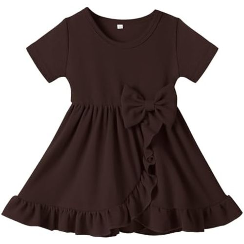 U·nikaka Baby Girls Short Sleeve Dress with Bow Crewneck Toddler Party Princess Dresses Casual Infant Girls Sundress Summer