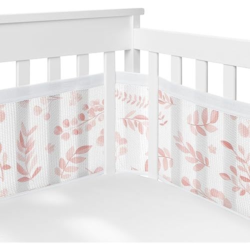 Sweet Jojo Designs + BreathableBaby 2-Piece Breathable Mesh Crib Liner Set (Blush Pink Floral Leaf) for Girls, Baby, Infants/Newborn Nursery (Boho Chic, Bohemian Watercolor, Botanical Woodland Garden)
