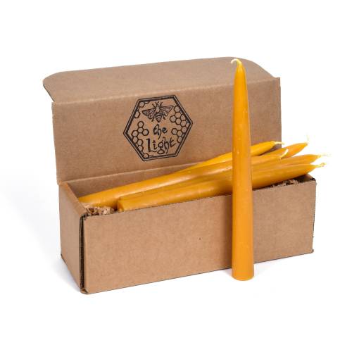 100% Pure Beeswax Taper Candles (Lasts 10 Hours Each) - 8.5&quot; x 7/8&quot; Handmade, All Natural, Unscented Bees Wax Dipped Style by Bee The Light